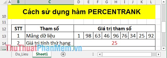 PERCENTRANK function - The function returns the rank of the value in Excel Picture 1