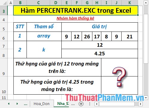 PERCENTRANK.EXC function - The function returns the rank of a value in a dataset as a percentage excluding values ​​0 and 1 in Excel Picture 2