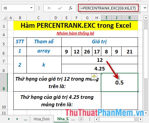 PERCENTRANK.EXC function - The function returns the rank of a value in a dataset as a percentage excluding values ​​0 and 1 in Excel Picture 4
