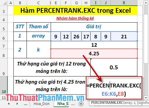 PERCENTRANK.EXC function - The function returns the rank of a value in a dataset as a percentage excluding values ​​0 and 1 in Excel Picture 5