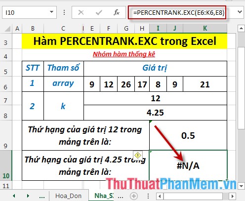 PERCENTRANK.EXC function - The function returns the rank of a value in a dataset as a percentage excluding values ​​0 and 1 in Excel Picture 6