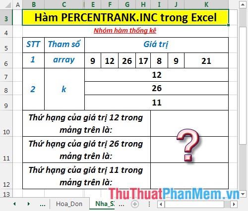 PERCENTRANK.INC function - The function returns the rank of a value in a dataset as a percentage including values ​​0 and 1 in Excel Picture 2