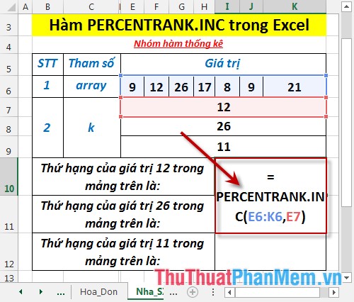 PERCENTRANK.INC function - The function returns the rank of a value in a dataset as a percentage including values ​​0 and 1 in Excel Picture 3