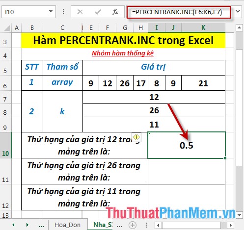 PERCENTRANK.INC function - The function returns the rank of a value in a dataset as a percentage including values ​​0 and 1 in Excel Picture 4