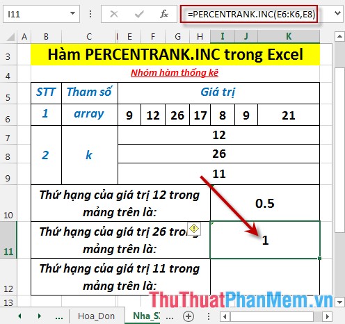 PERCENTRANK.INC function - The function returns the rank of a value in a dataset as a percentage including values ​​0 and 1 in Excel Picture 5