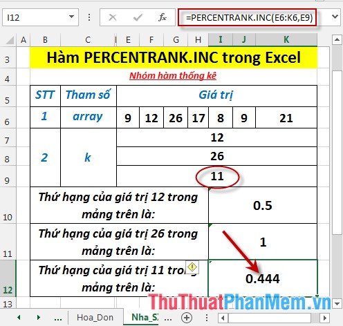 PERCENTRANK.INC function - The function returns the rank of a value in a dataset as a percentage including values ​​0 and 1 in Excel Picture 6