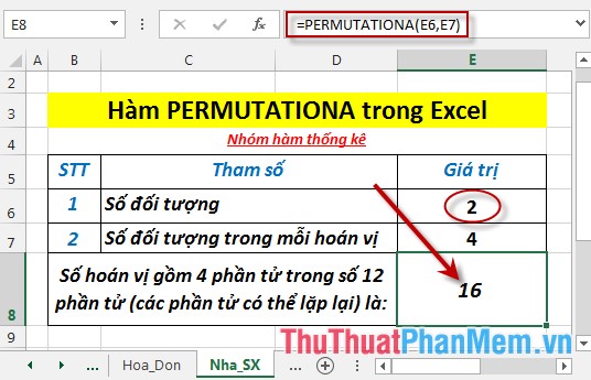 PERMUTATIONA function - The function returns the number of permutations (can be repeated) of a given object in Excel Picture 5