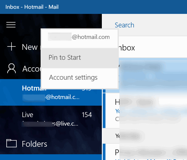 Pin Email account to Start Menu on Windows 10 Picture 3