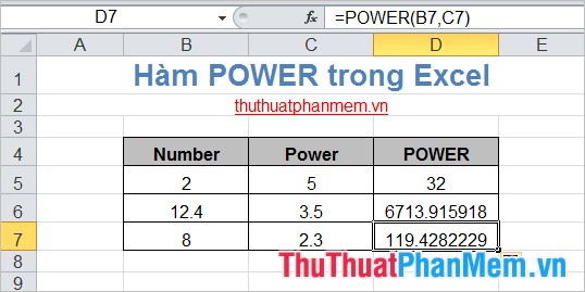 Power function (exponential) in Excel Picture 4