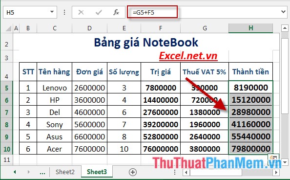 Practical exercises on Notebook price list in Excel Picture 7