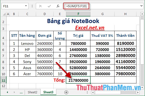 Practical exercises on Notebook price list in Excel Picture 8
