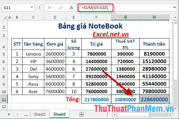 Practical exercises on Notebook price list in Excel Picture 9
