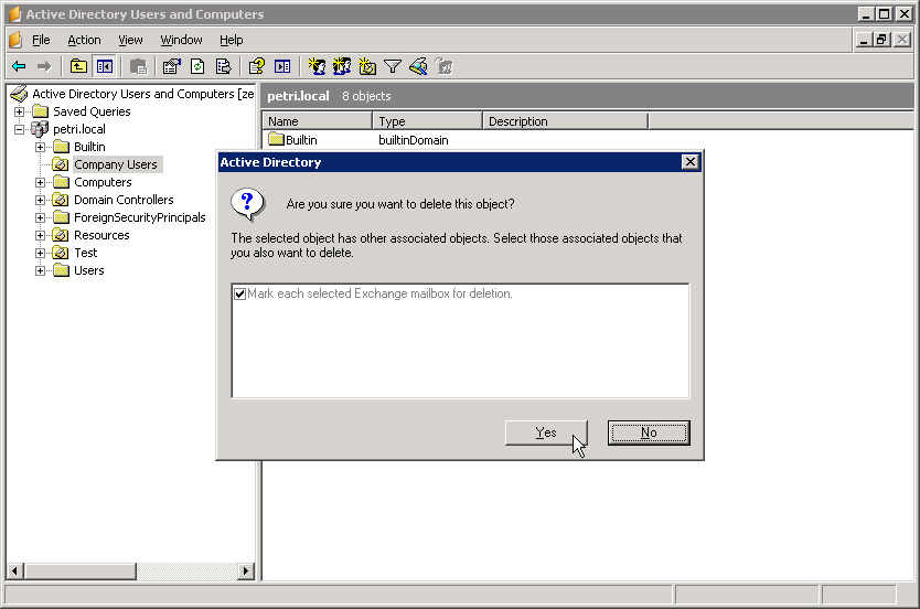 Prevent deleting data in Windows Server 2003 Active Directory Picture 1