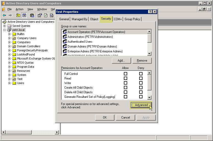 Prevent deleting data in Windows Server 2003 Active Directory ...