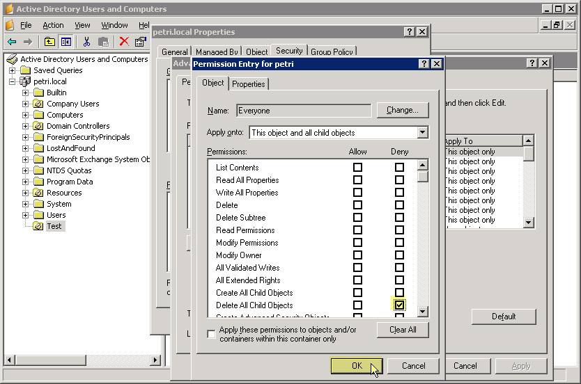 Prevent deleting data in Windows Server 2003 Active Directory Picture 9