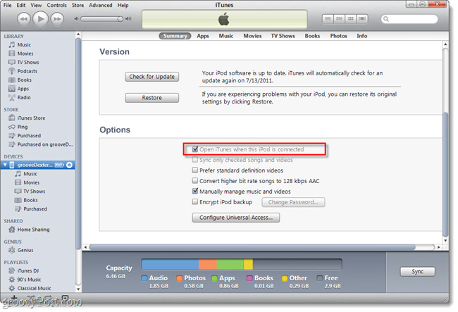 Prevent iTunes from working when connecting an iPhone or iPod Picture 1