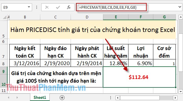 PRICE, PRICEDISC, PRICEMAT - Calculate the value of stock in Excel Picture 10