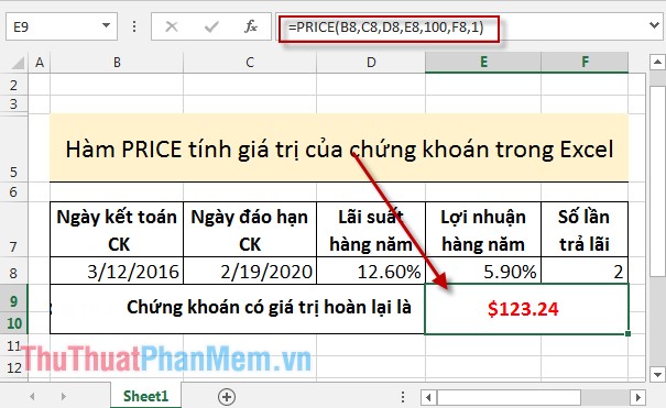 PRICE, PRICEDISC, PRICEMAT - Calculate the value of stock in Excel Picture 2