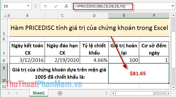 PRICE, PRICEDISC, PRICEMAT - Calculate the value of stock in Excel Picture 6