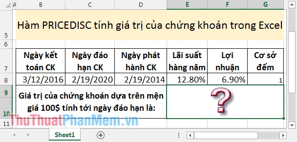 PRICE, PRICEDISC, PRICEMAT - Calculate the value of stock in Excel Picture 8