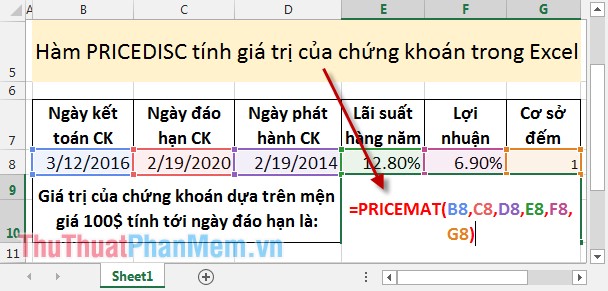 PRICE, PRICEDISC, PRICEMAT - Calculate the value of stock in Excel Picture 9