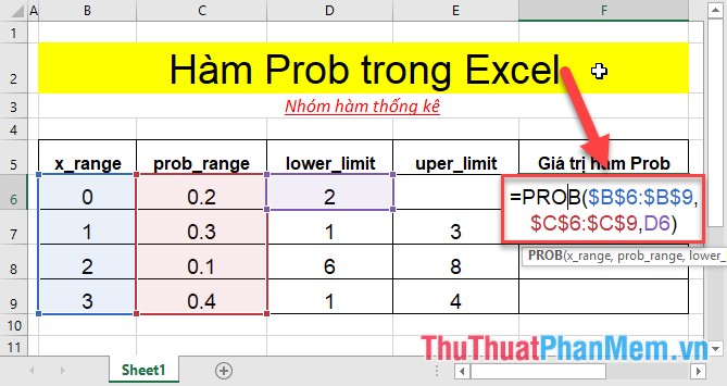 PROB function - The function returns the probability that values ​​in a range are between two limits in Excel Picture 3
