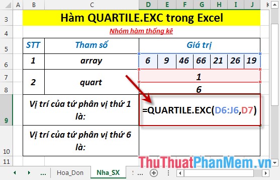 QUARTILE.EXC function - The function returns the quartile of a dataset without values ​​0 and 1 in Excel Picture 3