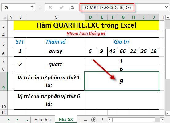 QUARTILE.EXC function - The function returns the quartile of a dataset without values ​​0 and 1 in Excel Picture 4