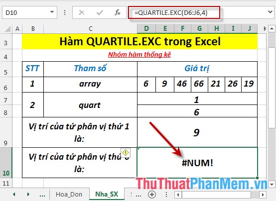 QUARTILE.EXC function - The function returns the quartile of a dataset without values ​​0 and 1 in Excel Picture 5