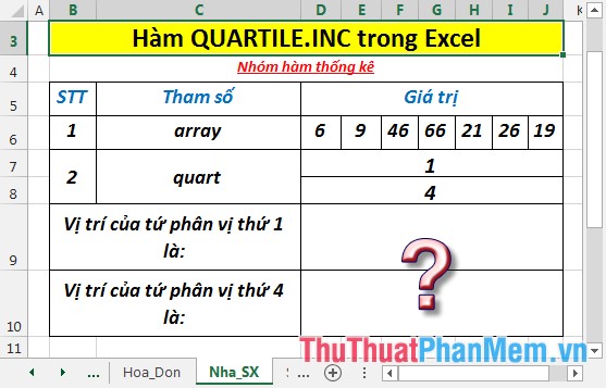 QUARTILE.INC function - The function returns the quartile of a dataset including values ​​0 and 1 in Excel Picture 2