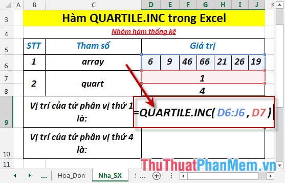 QUARTILE.INC function - The function returns the quartile of a dataset including values ​​0 and 1 in Excel Picture 3