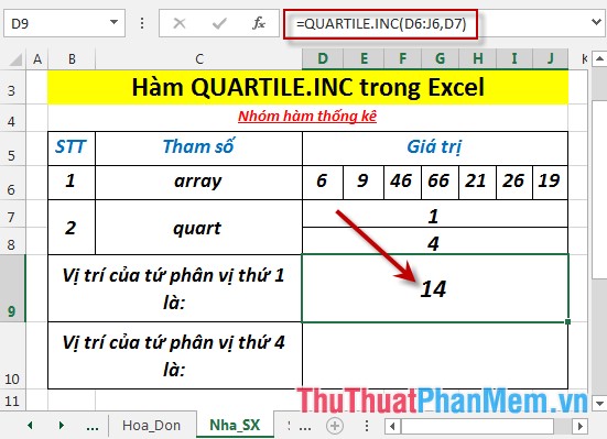 QUARTILE.INC function - The function returns the quartile of a dataset including values ​​0 and 1 in Excel Picture 4