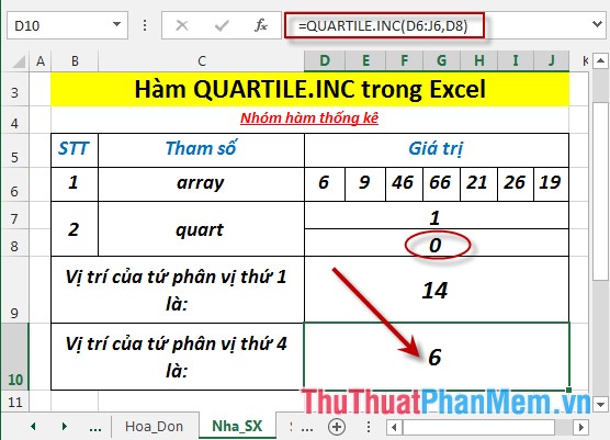 QUARTILE.INC function - The function returns the quartile of a dataset including values ​​0 and 1 in Excel Picture 6