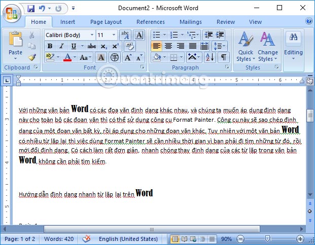 Quick formatting of words appears many times on Word Picture 8