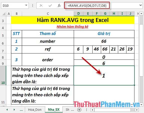 RANK.AVG function - The function returns the rank of a number in a list of numbers in Excel Picture 4