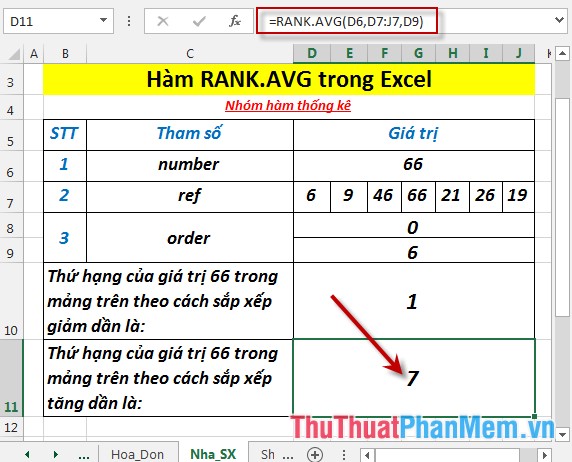 RANK.AVG function - The function returns the rank of a number in a list of numbers in Excel Picture 5