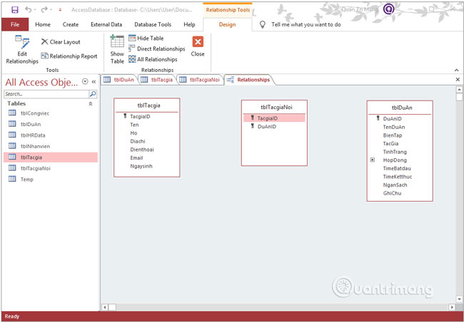 Relationships between tables in Access