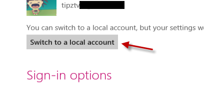 Replace Microsoft account with Local Account in Windows 8, 8.1 Picture 1
