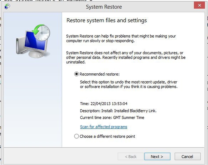 Restore a Windows 8 computer with System Restore Picture 3