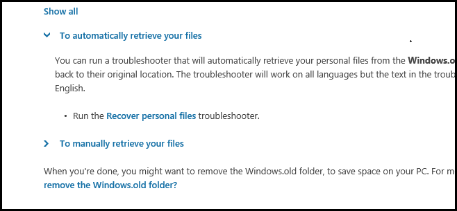 Restore files from the Windows.old folder after installing Win Picture 4