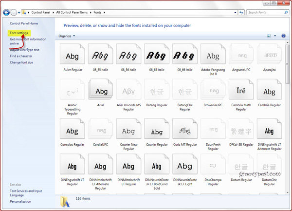 Restore the default font set of Windows 7 Picture 3