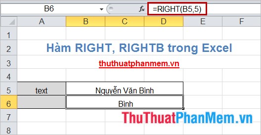 RIGHT () and RIGHTB () functions in Excel Picture 3
