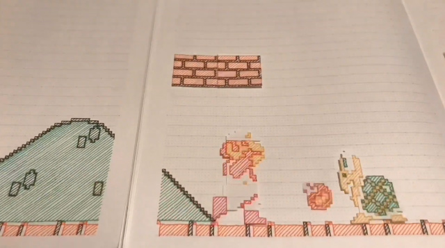 Round eyes with the perfect Super Mario Bros World 1-1 screen on the Japanese artist's notebook Picture 3