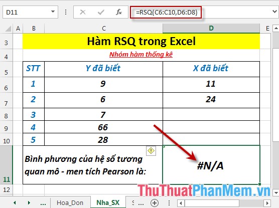 RSQ - The function returns the square of the Pearson torque correlation coefficient in Excel Picture 5