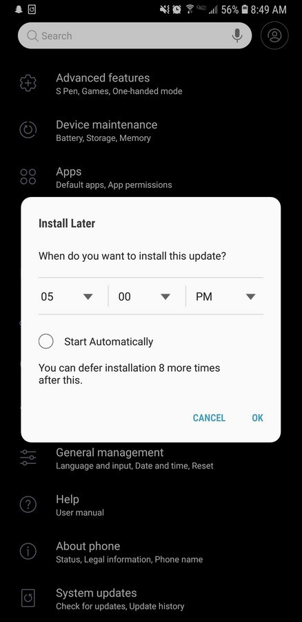 Samsung only allows users to delay software updates up to 10 times Picture 1