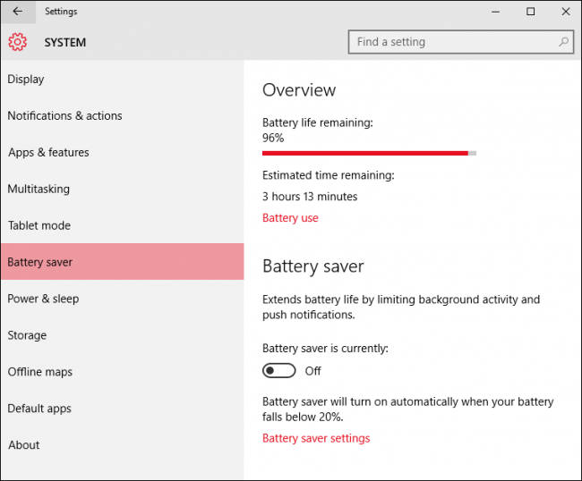 Saving settings, increasing the battery life for Windows 10 Laptop Picture 7