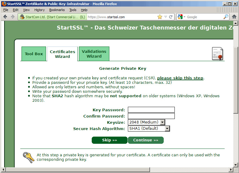 Secure the installation of ISPConfig 3 with Certificate Class1 SSL of StartSSL Picture 2