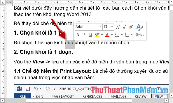 Select blocks of text and manipulate blocks in Word Picture 1