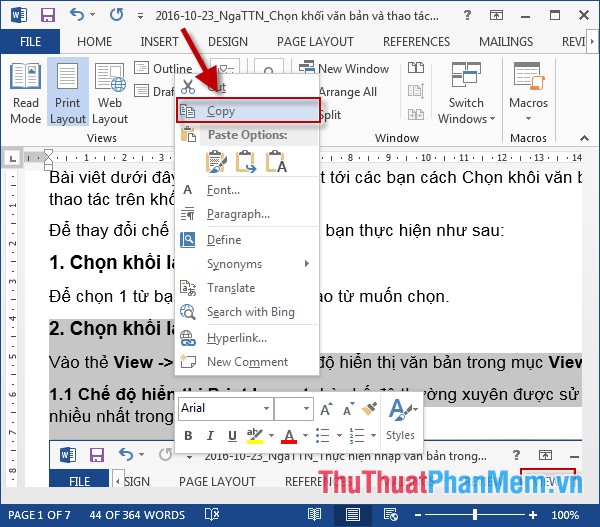 Select blocks of text and manipulate blocks in Word Picture 3