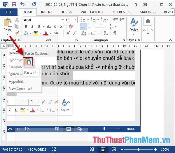 Select blocks of text and manipulate blocks in Word Picture 6